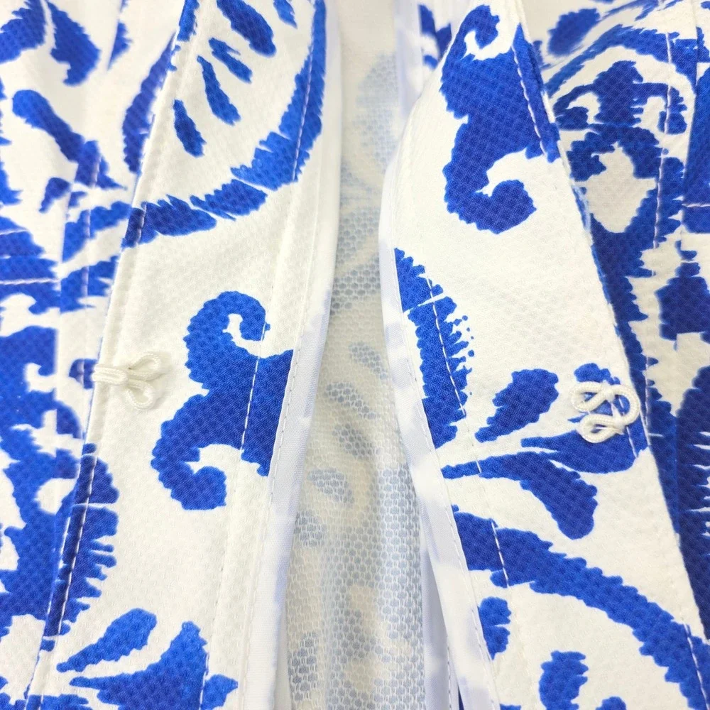Chicos Women's Blazer Size 0 Blue White Floral‎ Jacquard 3/4 Sleeve Career